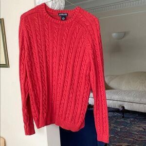 Lands End Cableknit 100% Cotton Brick Red Colored Crew Neck Sweater XL
